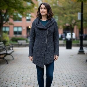 Divided Zip Front Cardigan Biker Sweater Jacket